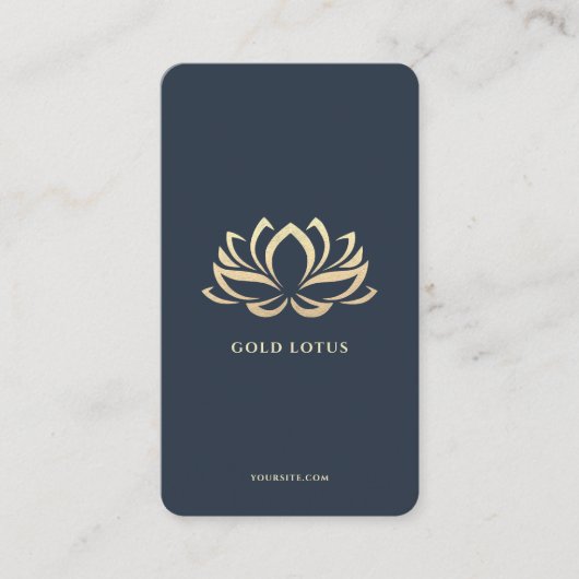 Wellness Therapeut Dark Blue Gold Lotus Visitenkarte (Vorderseite)