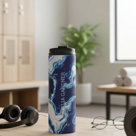 Wellness Waters Thermos - Matte Night Blue Name Thermosbecher