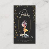 Wellness Yoga Studio Gold Sterne Schwarzer QR-Code Visitenkarte (Vorderseite)