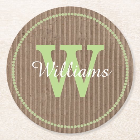 Wellpappen-Blick-Monogramm-Papier-Untersetzer Runder Pappuntersetzer (Vorderseite)