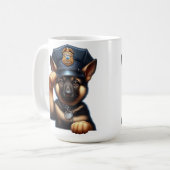 Welpe als Polizeibeamte mit Oberteil und Abzeichen Kaffeetasse (Vorderseite Links)