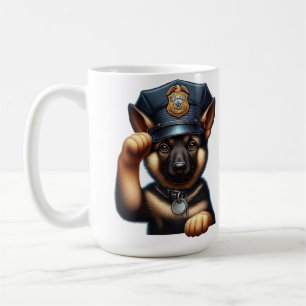 Welpe als Polizeibeamte mit Oberteil und Abzeichen Kaffeetasse