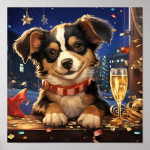 Welpe am Silvester Poster