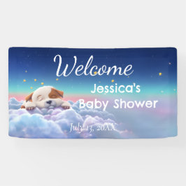 Welpe auf einer Cloud-Babydusche Banner