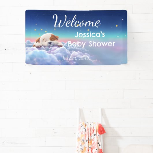 Welpe auf einer Cloud-Babydusche Banner (InSitu)