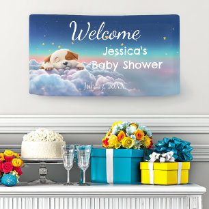 Welpe auf einer Cloud-Babydusche Banner