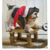 Welpe auf Schlitten Duschvorhang (Vorderseite)