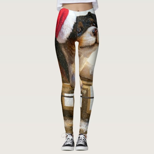 Welpe auf Schlitten Leggings (Vorderseite)