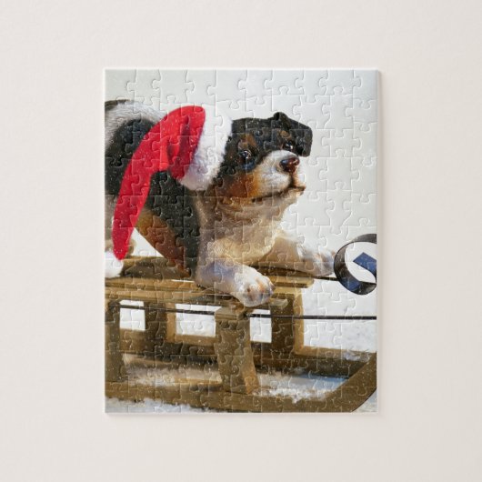 Welpe auf Schlitten Puzzle (Vertikal)