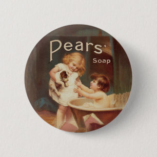 Welpe beim Baden Vintage Antik Button