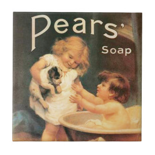 Welpe beim Baden Vintage Antik Fliese