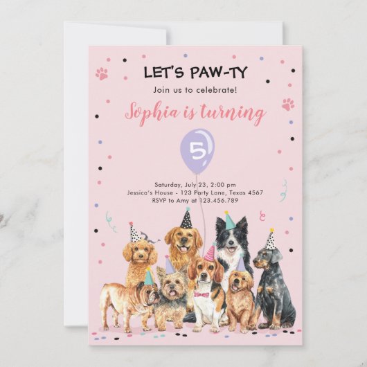 Welpe Birthday Einladung Hund Party Pawty Girl (Vorderseite)