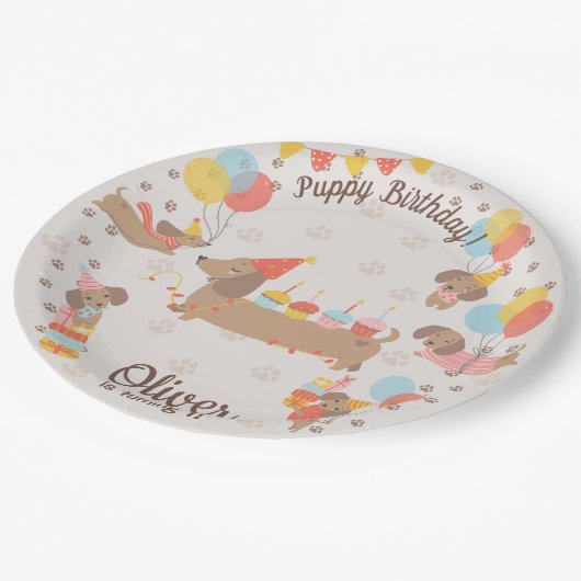 Welpe Birthday Pawty Paper Plate Pappteller (Schrägansicht)