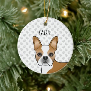Welpe Boston Terrier Cartoon-Hund & Benutzername Keramik Ornament