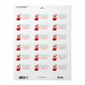 Welpe Bulldog in Santa's Tasche glückliche Ferien Adressaufkleber (Vorne)