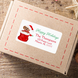 Welpe Bulldog in Santa's Tasche glückliche Ferien Adressaufkleber