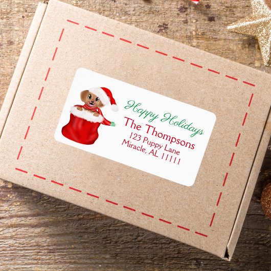 Welpe Bulldog in Santa's Tasche glückliche Ferien Adressaufkleber