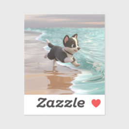 Welpe Cartoon am Strand Aufkleber