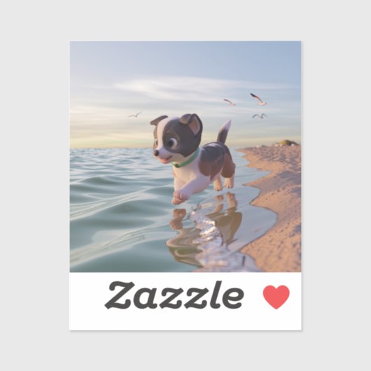 Welpe Cartoon auf dem Strandaufkleber Aufkleber (Blatt)