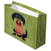 Welpe Christmas Dackel Weiner Santa Dog Große Geschenktüte (Vorderseite Schrägansicht)