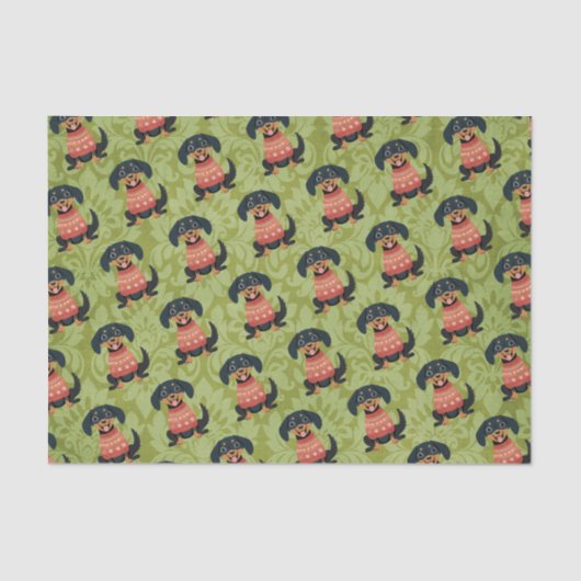 Welpe Christmas Dackel Weiner Santa Dog Seidenpapier (Vorderseite)