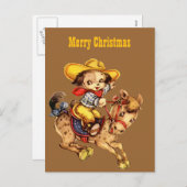 Welpe Cowboy auf seinem Pferd frohe Weihnachten (Vorne/Hinten)