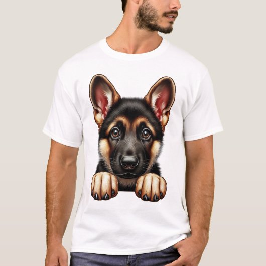 Welpe der Deutschen Hirte mit ausdrucksvollen Auge T-Shirt (Vorderseite)