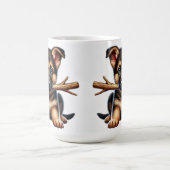 Welpe der deutschen Hirten, die sich einen Keil in Kaffeetasse (Mittel)