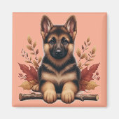 Welpe der deutschen Schäferhunde mit Herbstblätter Magnet (Vorne)