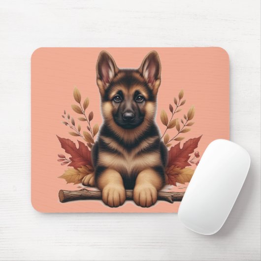 Welpe der deutschen Schäferhunde mit Herbstblätter Mousepad (Mit Mouse)
