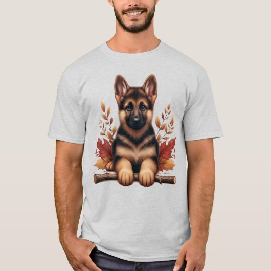 Welpe der deutschen Schäferhunde mit Herbstblätter T-Shirt (Vorderseite)