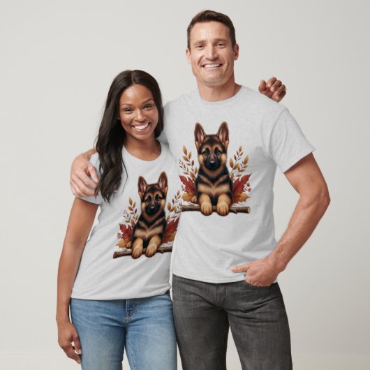 Welpe der deutschen Schäferhunde mit Herbstblätter T-Shirt (Unisex)