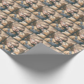 Welpe, die das Gesicht des Jungen leckt Geschenkpapier (Ecke)