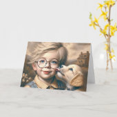 Welpe, die das Gesicht des Jungen leckt Karte (Gelbe Blume)