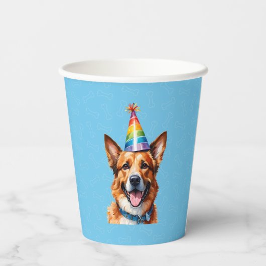 Welpe Dog Birthday Paw-ty Pappbecher (Rückseite)