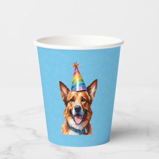 Welpe Dog Birthday Paw-ty Pappbecher (Vorderseite)