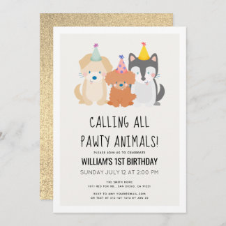 Welpe Dog Gold Glitzer Pawty Animals Geburtstag Einladung