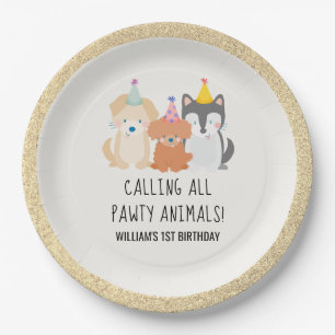 Welpe Dog Gold Glitzer Pawty Animals Geburtstag Pappteller