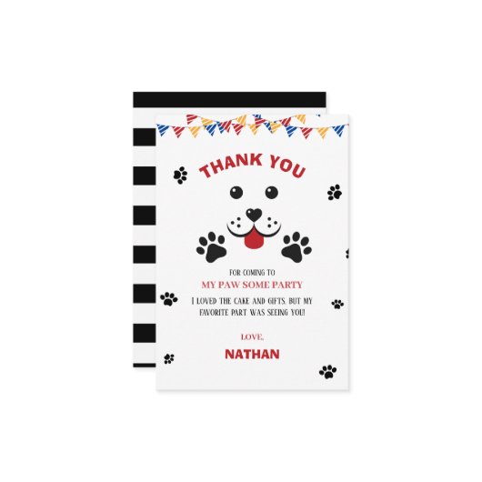 Welpe Dog Lasse Pawty Birthday Boy Dankeskarte (Vorderseite/Rückseite Beispiel)