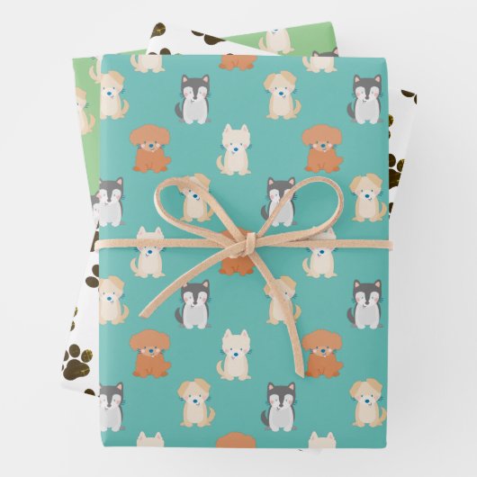 Welpe Dog Muster blau Geschenkpapier Set (Beispiel)