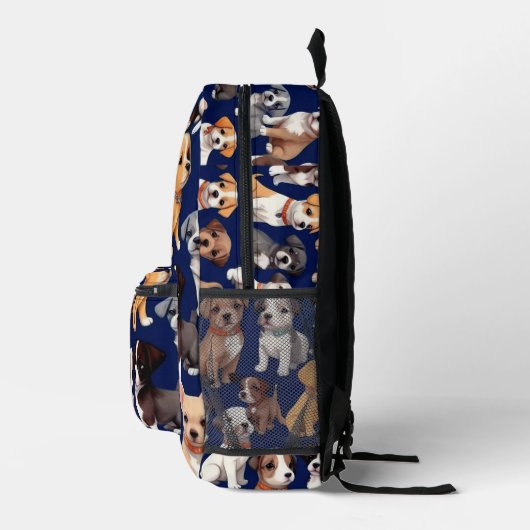 Welpe Dog Navy Blue Design Bedruckter Rucksack (Rechts)