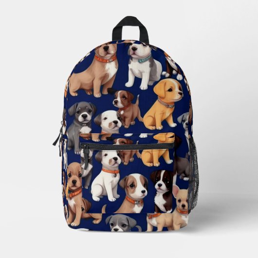 Welpe Dog Navy Blue Design Bedruckter Rucksack (Vorderseite)