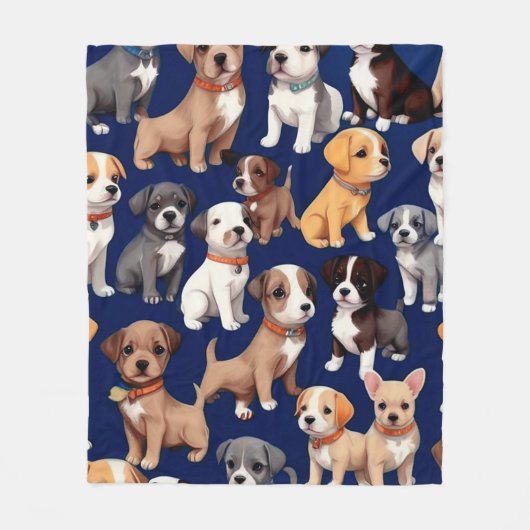 Welpe Dog Navy Blue Design Fleecedecke (Vorderseite)