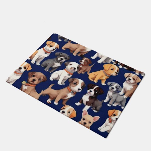 Welpe Dog Navy Blue Design Fußmatte (Schrägansicht)