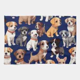 Welpe Dog Navy Blue Design Geschirrtuch