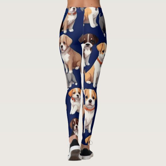 Welpe Dog Navy Blue Design Leggings (Rückseite)