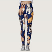 Welpe Dog Navy Blue Design Leggings (Vorderseite)