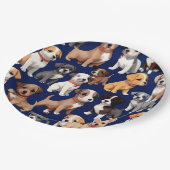 Welpe Dog Navy Blue Design Pappteller (Schrägansicht)