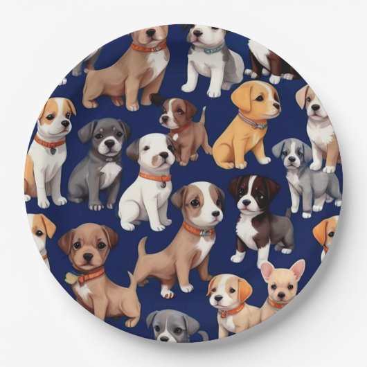 Welpe Dog Navy Blue Design Pappteller (Vorderseite)