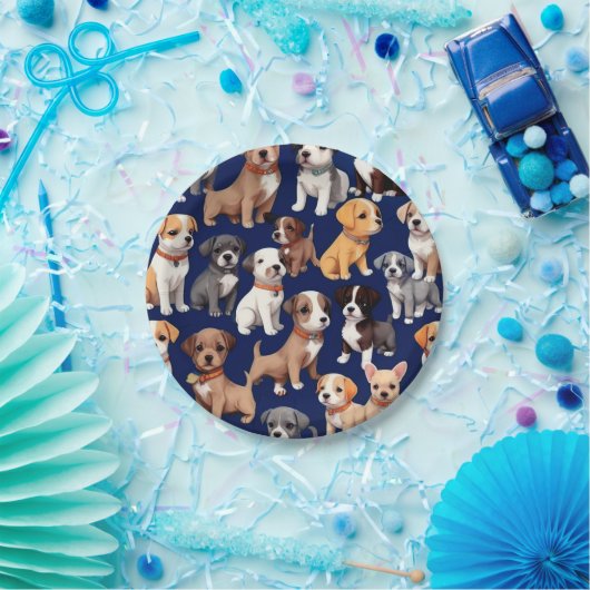 Welpe Dog Navy Blue Design Pappteller (Party)